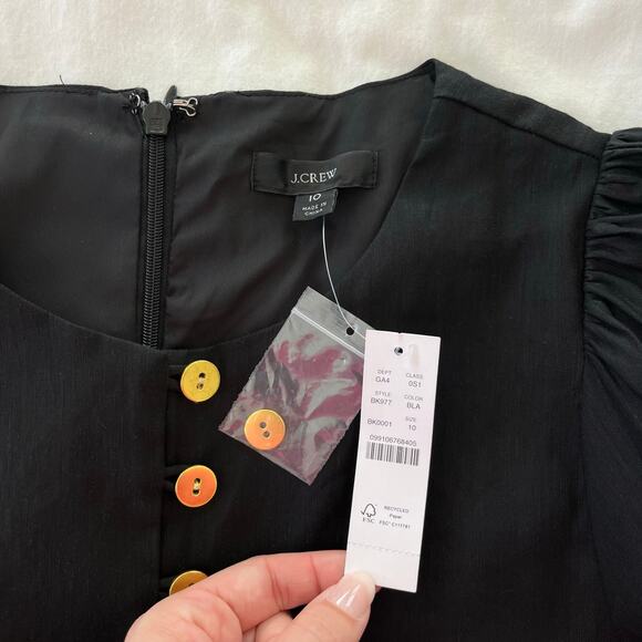 J. Crew NWT Stretch Viscose Linen Blend Gold Button Front Puff Sleeve Mini Dress - Picture 8 of 12